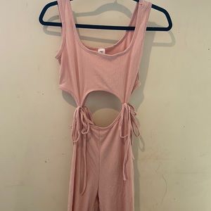 DOLLS KILL Belita Collection cut out tie waist pink jumpsuit